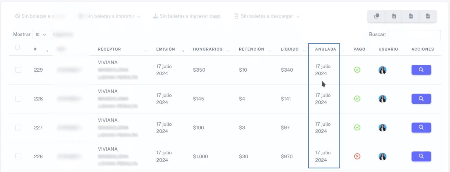 Columna Anulada en el listado de boletas