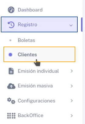 Opción Clientes en Registro de BHExpress