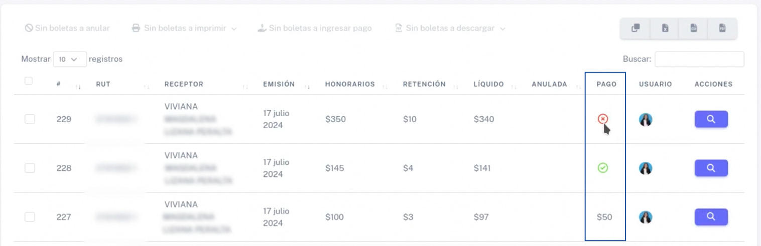 Estados de pago en BHExpress