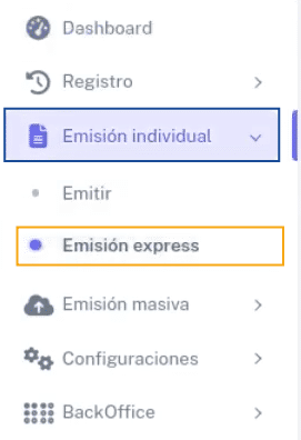 Opción Emitir express en Emisión individual