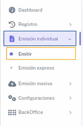 Opción Emitir en el menú Emisión individual de BHExpress