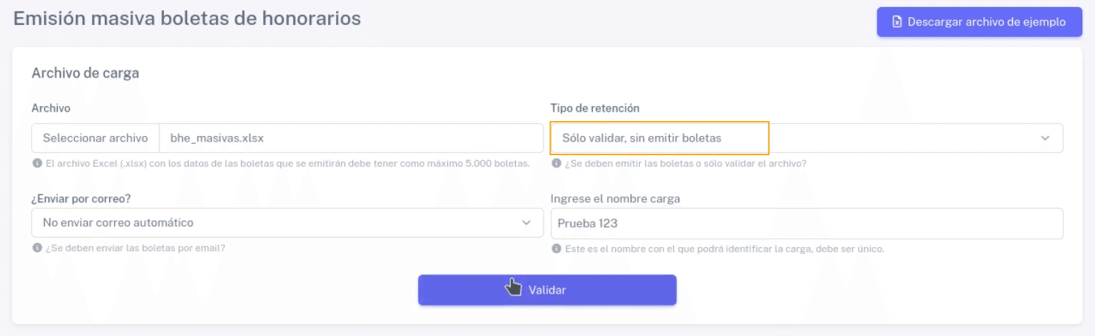 Opción de Validar sin emitir