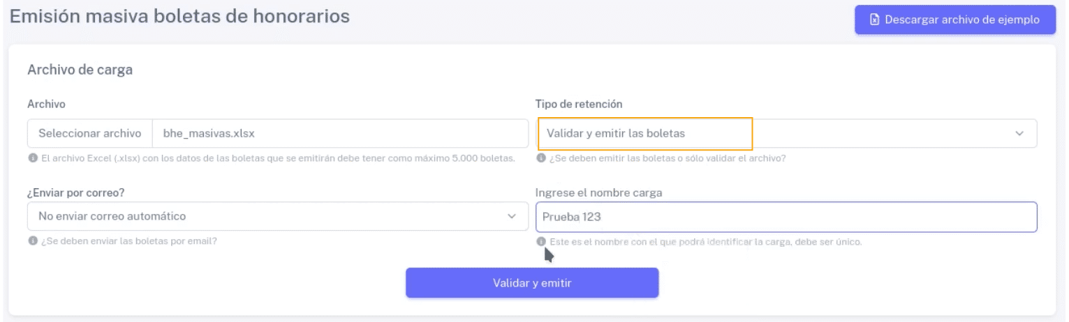 Opción de Validar y emitir