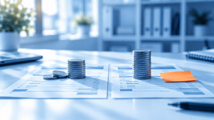 Dos boletas con monedas: una con parte retenida por el cliente y otra con el monto completo